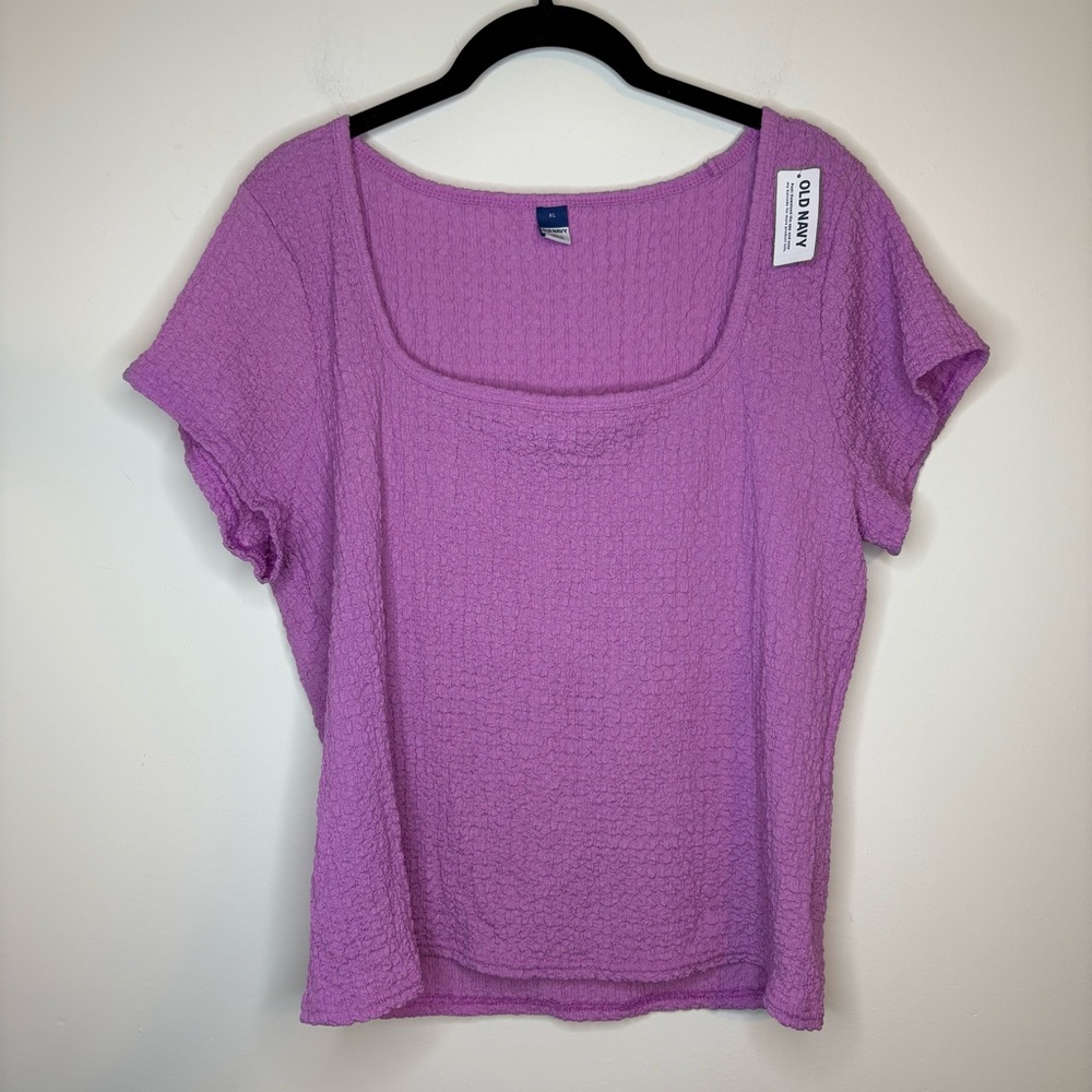 Old Navy Purple Fitted Square Neck Textured Short Sleeve Top Size XL NWT